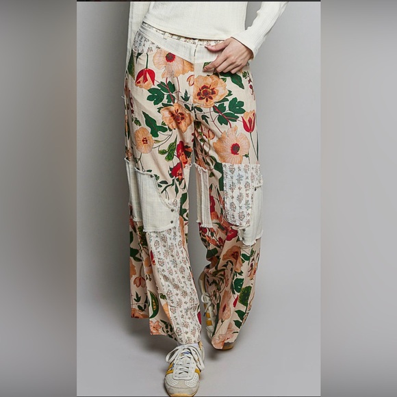 POL Pants - NWT POL Floral Patchwork Wide Leg Boho Pants - S M L - New with Tags